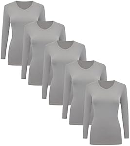 BaHoki Essentials Long Sleeve V-Neck Undershirts - Great Stretch and Layering Piece - 5 Pack BaHoki Essentials