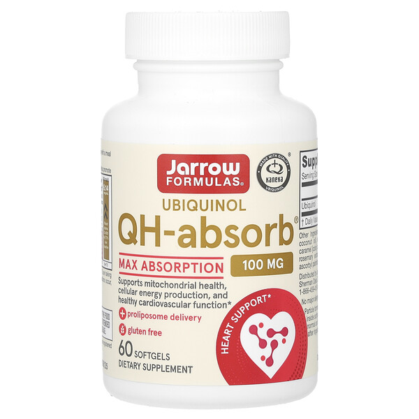 Убихинол QH-Absorb, максимальная абсорбция, 100 мг, 60 мягких таблеток Jarrow Formulas
