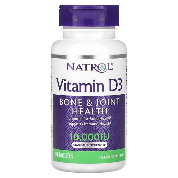 Витамин D3 для здоровья костей и суставов, Максимальная мощность, 10,000 IU, 60 таблеток - Natrol Natrol