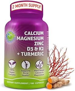 Plant-Based Calcium 500mg (Aquamin) – Vegan Calcium Magnesium Zinc D3 with Vitamin K2 & Organic Turmeric – Enhanced Bone and Muscle Health & Strength, Immune Support for Women & Men - 90 Count Supplements Studio