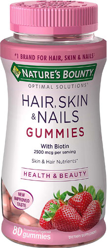 Optimal Solutions® Hair Skin & Nails Strawberry -- 80 Gummies (Жевательные конфеты) Nature's Bounty