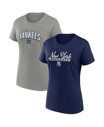 Женский темно-синий и серый комплект из 2 футболок с круглым вырезом New York Yankees большого размера Profile