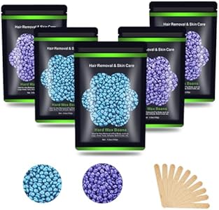 Wax Beads for Hair Removal 1.1 lb (17.6 oz), Hard Wax Beads for Sensitive Skin - Brazilian, Face, Bikini, Legs, Eyebrow, Painless Waxing Beads Kit for Women Men, 5 Packs with 10 Wax Sticks Auperwel