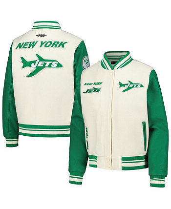 Женская кремовая потертая университетская куртка с молнией во всю длину в ретро-стиле New York Jets Pro Standard