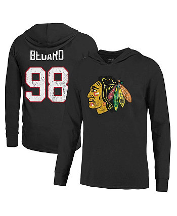 Мужской пуловер с капюшоном Connor Bedard Black в стиле «Чикаго Блэкхокс» Softhand с именем и номером Majestic