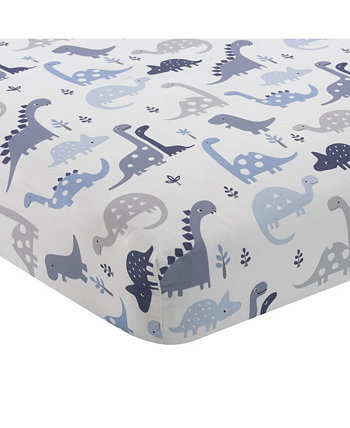 Простыня для детской кроватки Roar Blue/Grey/White с изображением динозавра Bedtime Originals