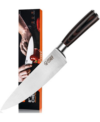 Японский нож 8 дюймов из высокоуглеродистой немецкой нержавеющей стали с эргономичной ручкой Pakkawood - Full Tang Ultra Sharp Blade Edge - Высокоуглеродистая нержавеющая сталь Поварские ножи - Pakka Wood Commerical Chef