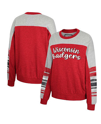 Женский пуловер Wisconsin Badgers Baby Talk красного цвета с эффектом потертости цвета Хизер-Серый Colosseum