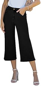 Vetinee Wide Leg Capri Jeans for Women High Waisted Stretch Cropped Baggy Denim Capris Dressy Pants Vetinee