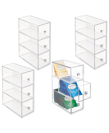 Пластиковый ящик-органайзер для хранения кухонной кладовой с 3 ящиками, упаковка из 4 штук — прозрачный MDesign