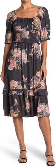 Платье-миди с короткими рукавами и цветочным принтом Angie