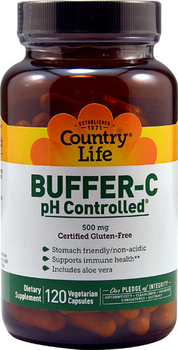 Buffer-C, Контролируемый pH - 500 мг - 120 Вегетарианских Капсул - Country Life Country Life