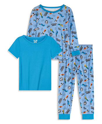 Облегающая пижама для маленьких мальчиков со штанами, футболкой с длинным рукавом и футболкой с коротким рукавом, комплект из 3 предметов Max & Olivia