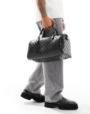 ASOS DESIGN medium bowling bag with checkerboard emboss in black ASOS DESIGN