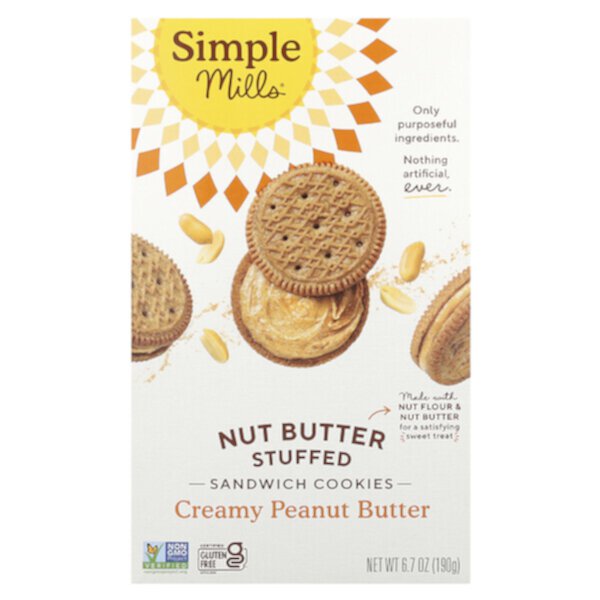 Nut Butter Stuffed Sandwich Cookies, Creamy Peanut Butter, 6.7 oz (190 g) Simple Mills