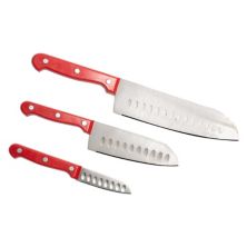 3 pc. Cutlery Santoku Knife Set with Red Handles Lexi Home