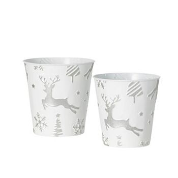 Haven Living 2-pc. White Embossed Christmas Pails Set Haven Living