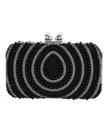 Beaded and Crystal Minaudiere with Double Heart Clasp Nina