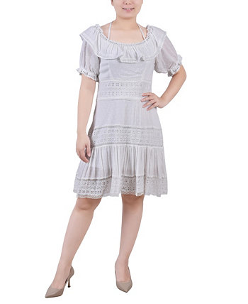 Миниатюрное платье с короткими рукавами и оборками NY Collection