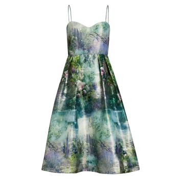 Жаккардовое платье-миди с эффектом металлик ML Monique Lhuillier