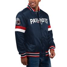 Мужская стартовая темно-синяя атласная университетская куртка New England Patriots Home Game с застежкой на пуговицы Starter