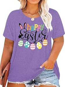 Plus Size Happy Easter Shirt for Women Funny Bunny Rabbit T Shirt Easter Holiday Tops Short Sleeve Tees QAUN