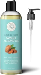 Pure Body Naturals Sweet Almond Oil, 4 fl oz - Cold Pressed and 100% Pure - for Hair, Skin, Nails, Therapeutic Massage, Carrier Oil Pure Body Naturals