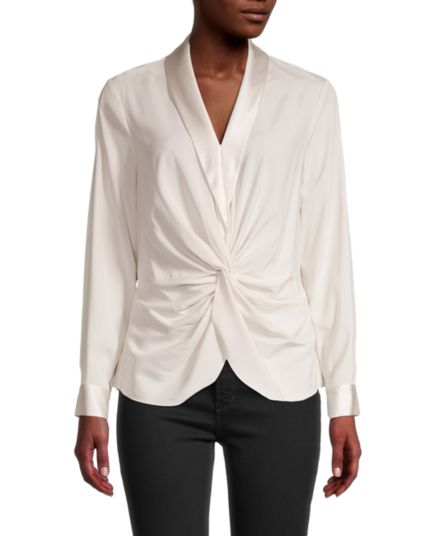 Блузка с атласной отделкой спереди и перекручиванием Donna Karan