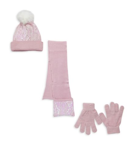 ​Kid&#8217;s 3-Piece Faux Fur Pom Pom Beanie, Scarf &amp; Gloves Set Toby
