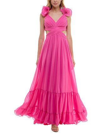 Juniors' Ruffled Lace-Up-Back Gown B Darlin
