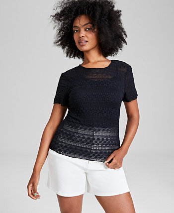 Women's Short-Sleeves Lace Top, Created for Macy's And Now This