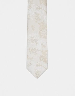 Кремовый тонкий галстук с цветочным узором ASOS DESIGN ASOS DESIGN