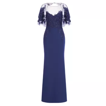 Verona Semi-Sheer Floral-Embroidered Gown Theia