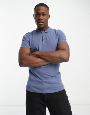 Мужская рубашка-поло New Look Muscle Fit в цвете темно-синий New Look