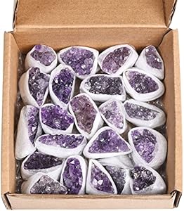 JIC Gem 5Pcs Natural Amethyst Cluster Small Heart Shaped 1.2-1.6" Grade C Light Purple Crystal Stones for Healing,Ornaments,Jewelry DIY,Decor and Gifts JIC Gem