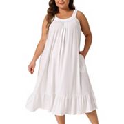 Plus Size Women's Nightgown Sleeveless Sleepwear Wide Strap Chemise Pleated Nightdress with Pockets Agnes Orinda