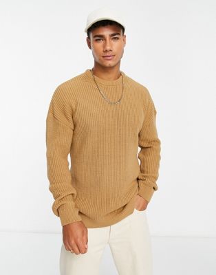 Светло-коричневый вязаный свитер свободного кроя New Look в рыбацком стиле New Look
