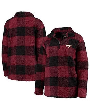 Женский темно-бордовый, черный пиджак Virginia Tech Hokies в клетку из шерпа-пуловера с молнией до четверти Boxercraft