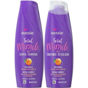 Aussie Total Miracle 7n1 Shampoo and Conditioner Set for Damaged Hair, 12.1 Ounce Each Aussie