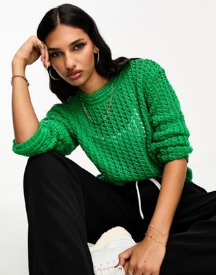 Зеленый укороченный свитер вязанной вязки с длинными рукавами Mango MANGO