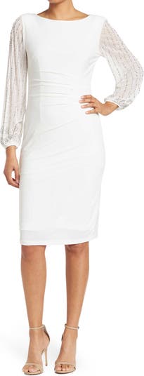 Расшитое бисером платье-футляр с длинными рукавами MARINA