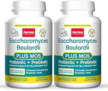 Jarrow Formulas Saccharomyces Boulardii + MOS - 5 Billion Viable Organisms Per Serving - 180 Delayed Release Veggie Caps, 2 Pack - Probiotic + Prebiotic - Intestinal Tract Support - Up to 360 Servings Jarrow Formulas