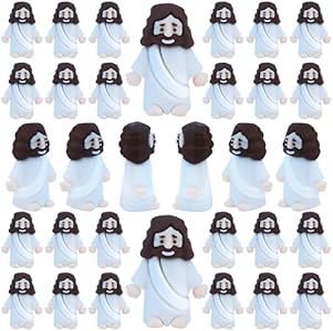 32 Pcs Little Jesus Figures Easter Mini Rubber Jesus Toys to Hide and Seek, Little Pocket Jesus Miniatures Religious Party Favors Baptism Gifts Sunday School Easter Egg Stuffers (Blue) XiawaLangzhuo