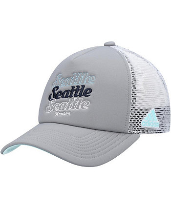 Женская серая, белая бейсболка Seattle Kraken Foam Trucker Snapback Adidas