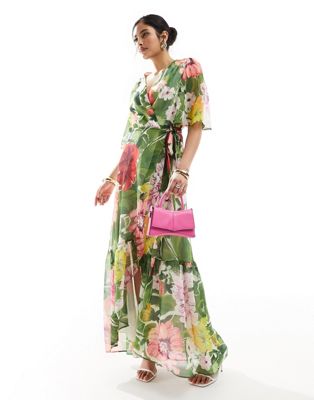 Hope & Ivy wrap maxi dress in green floral print Hope & Ivy