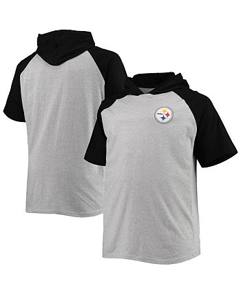 Мужская меланжевая серая, черная толстовка с капюшоном Pittsburgh Steelers Big and Tall с короткими рукавами реглан Profile