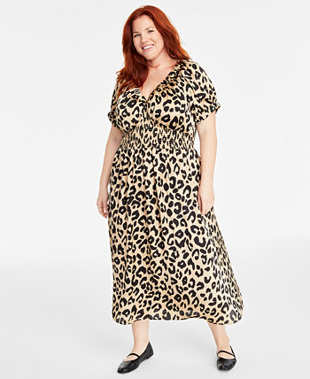 Платье миди больших размеров с V-образным вырезом и короткими рукавами с леопардовым принтом, созданное для Macy's On 34th