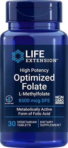 Life Extension Высокоэффективный оптимизированный фолат L-метилфолат - 8500 мкг DFE - 30 Вегетарианские таблетки Life Extension