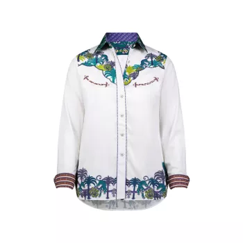 Kacey Embroidered Cotton-Blend Shirt Robert Graham