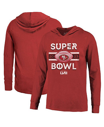 Мужская футболка с принтом «Сан-Франциско 49ers», Super Bowl LVIII Tri-Blend, мягкая толстовка с длинными рукавами и нитками алого цвета Majestic
